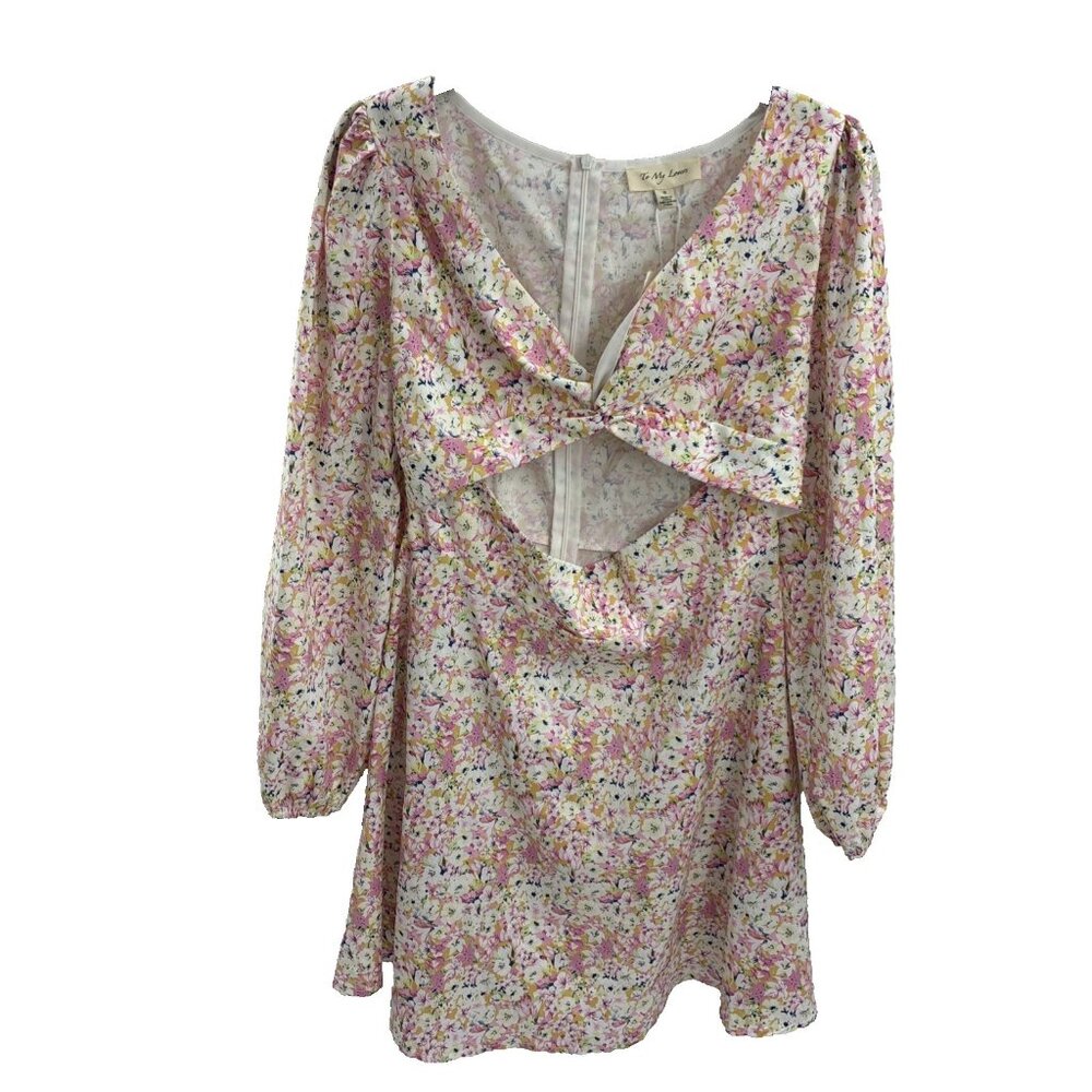 To My Lovers Womens Floral Mini Dress Cutout Long Sleeve Pink Size S